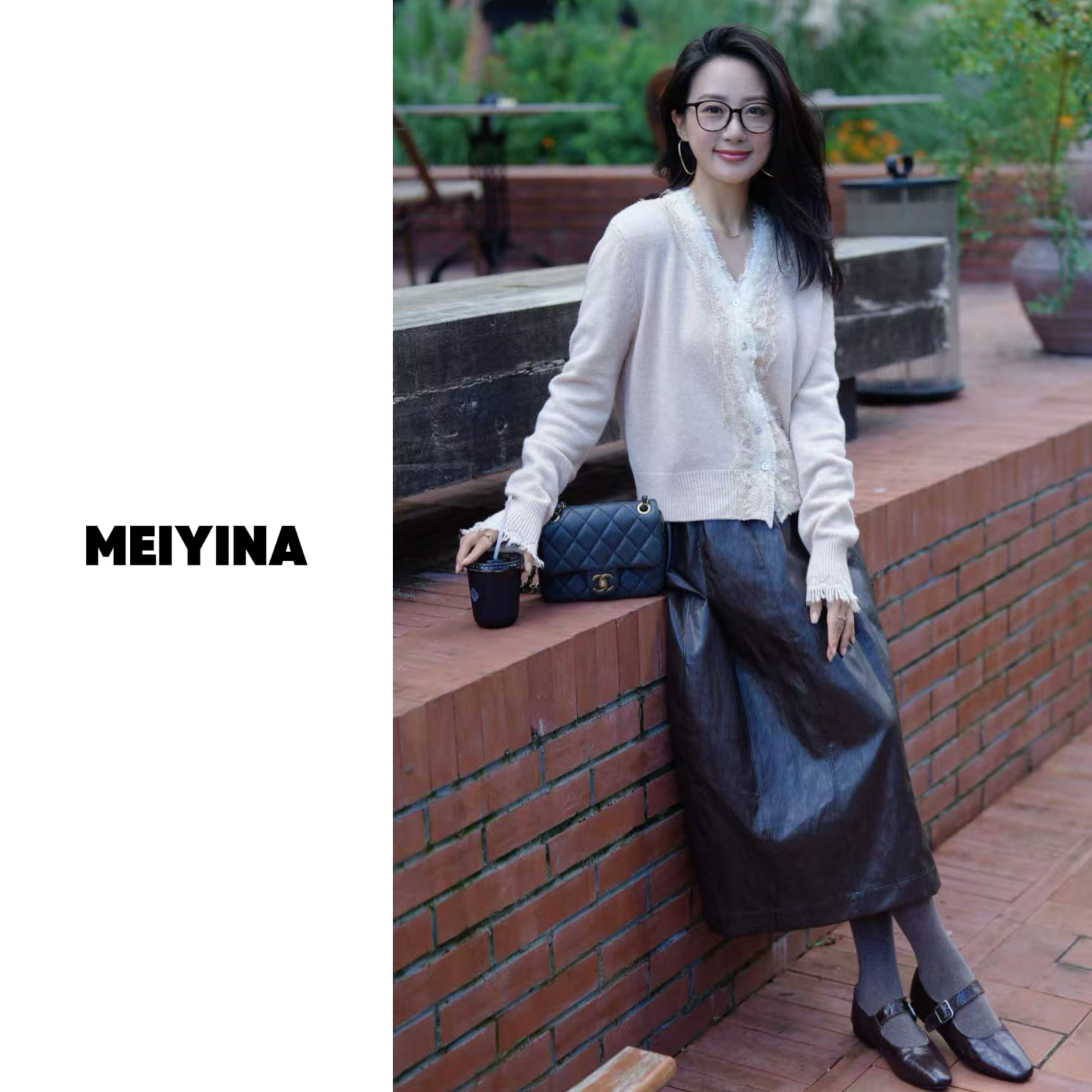 MEIYINA定制 全羊毛精致睫毛蕾丝拼接开衫