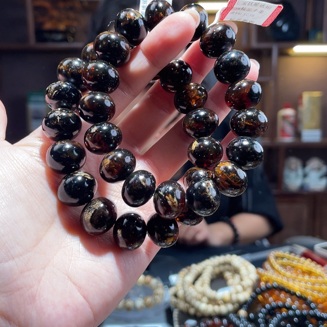 琥珀手链未镶嵌15m黑花