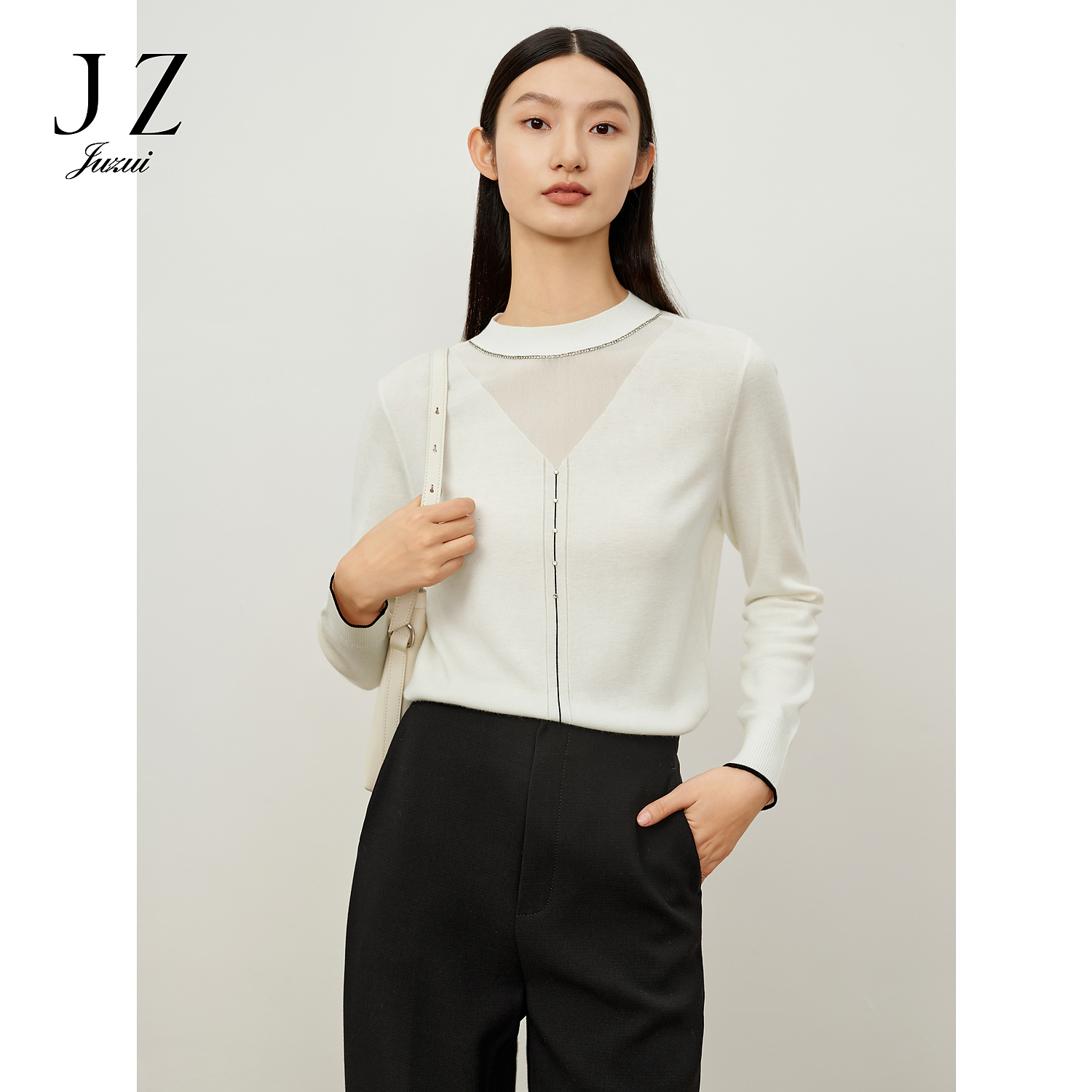 【丽公主专属】商场同款JZ玖姿JWDD31005雅致修身钻链半高领毛衫女