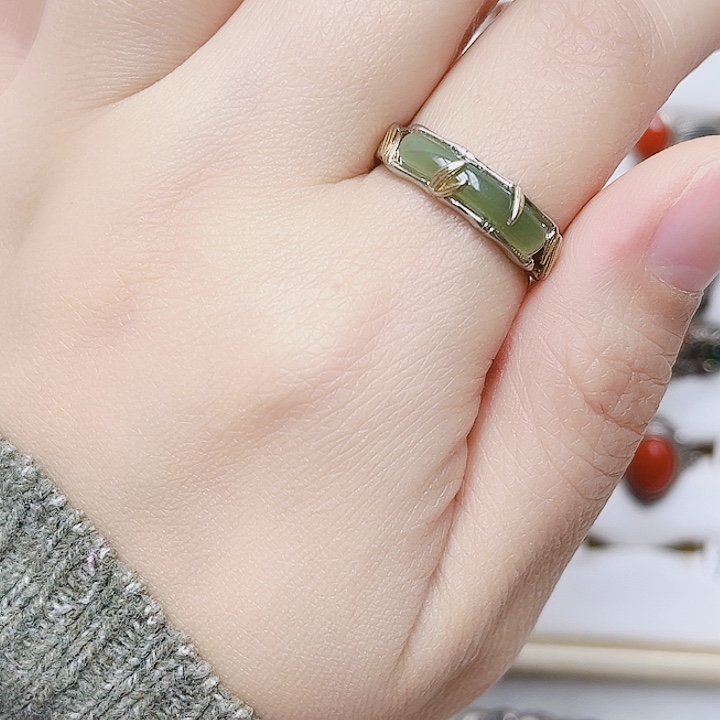 和田玉银S925镶嵌戒指