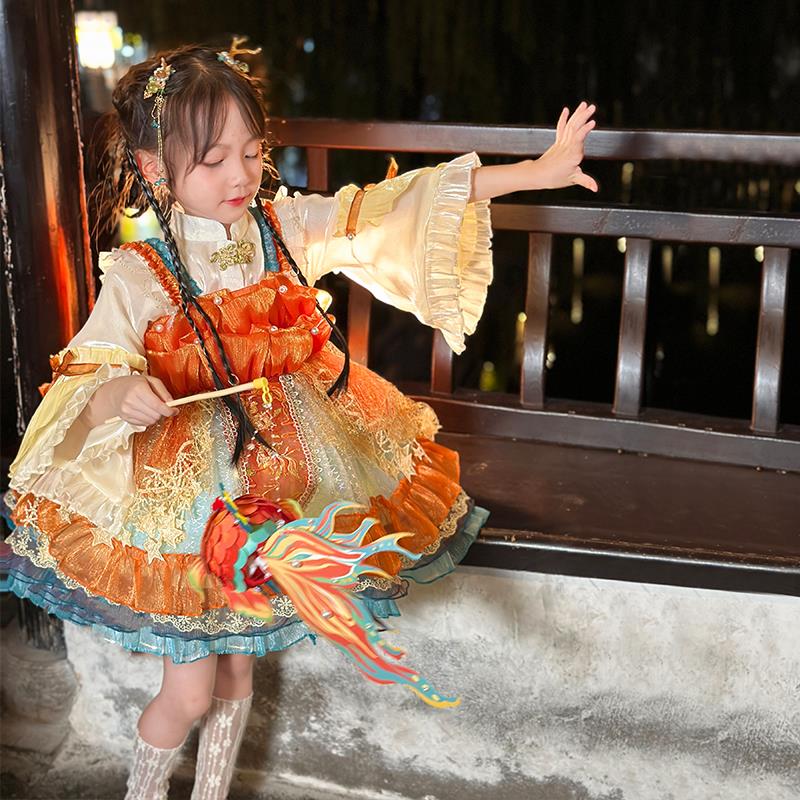 中秋汉服裙女童连衣裙洛丽塔公主裙2025新款儿童秋装洋气高定裙子