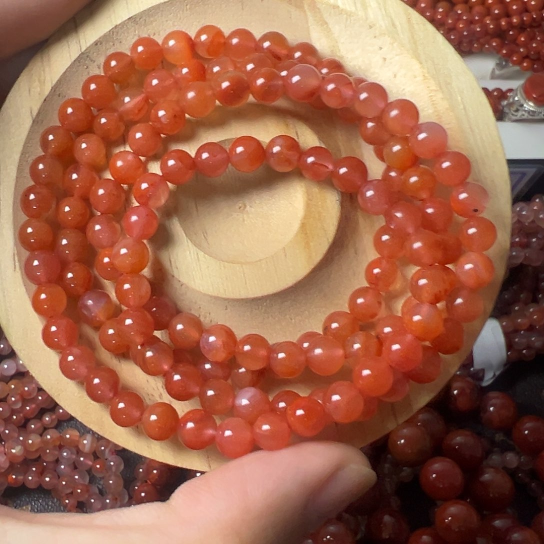 未镶嵌手链卡6微瑕多圈 冰红火焰南红玛瑙
