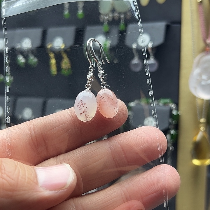 南红玛瑙耳饰银S925镶嵌浅**柔