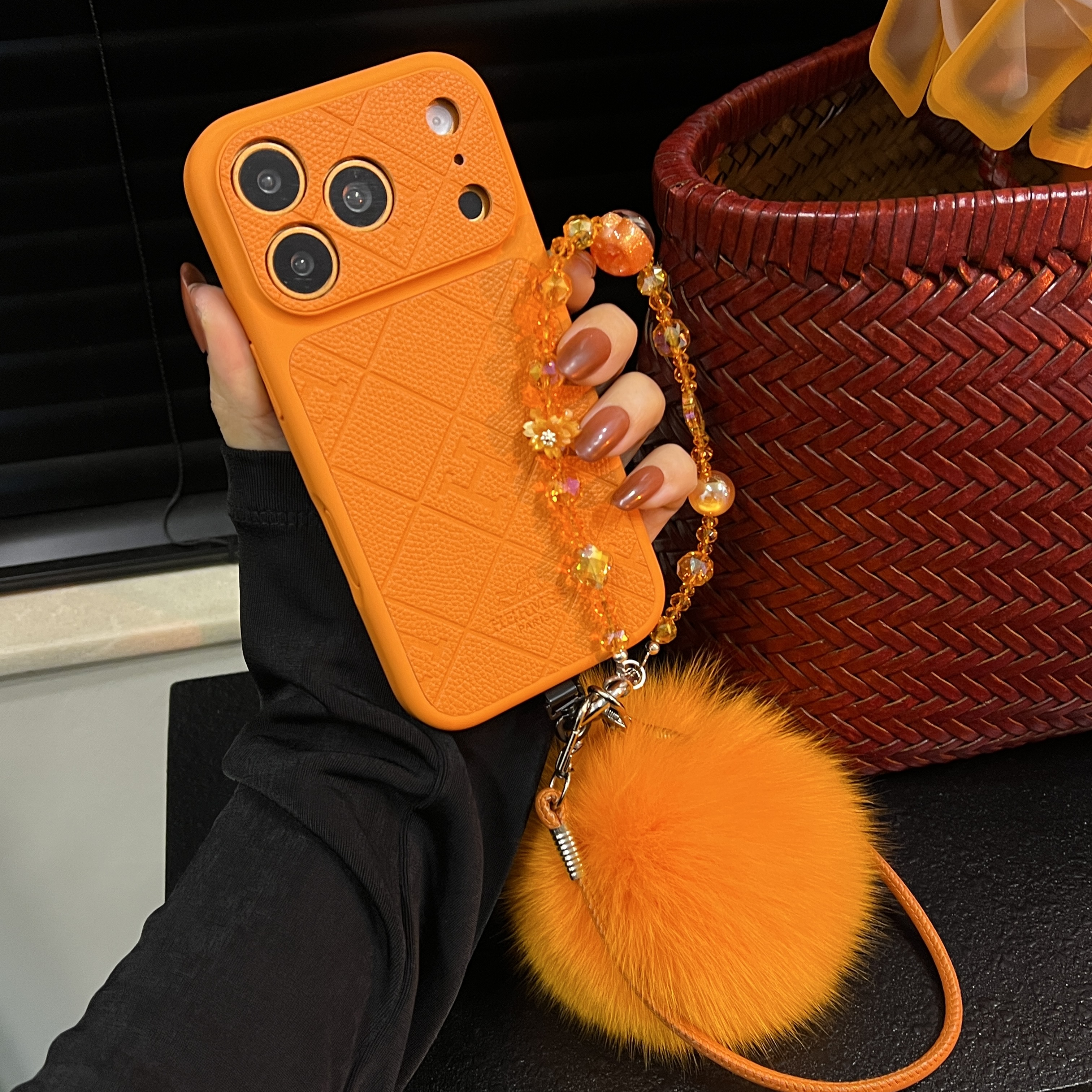 【爱马橙系列-荔枝纹皮H】大视窗适用于苹果17pm/16pm/15pm