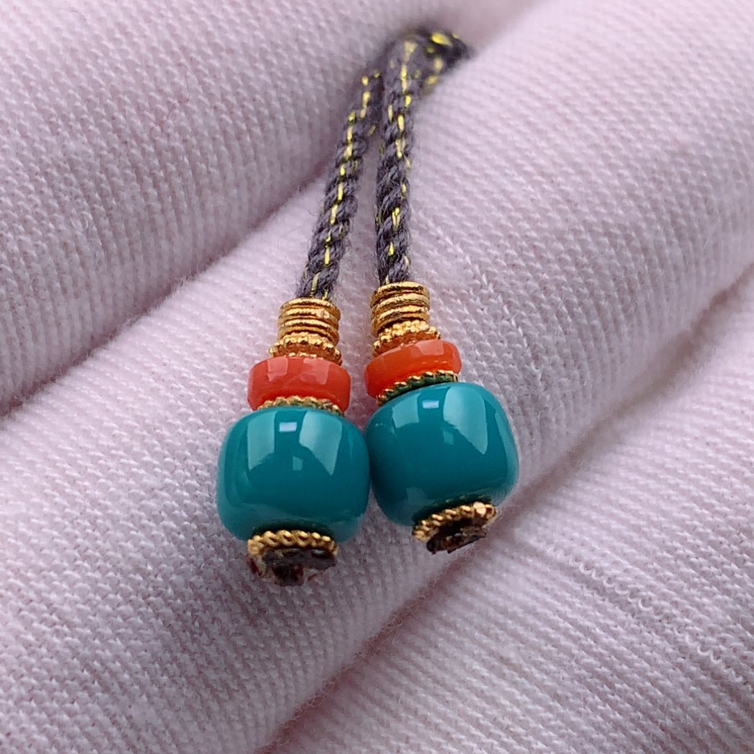 绿松石珠宝奇石18K金镶嵌弟子珠