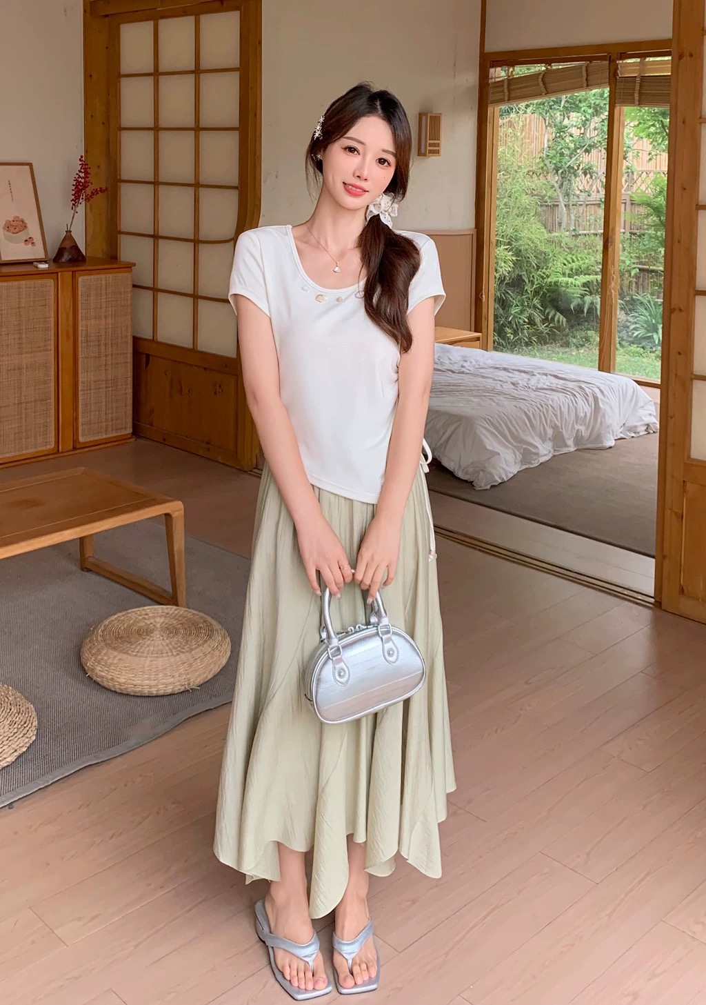2025夏季新款时尚气质收腰显瘦短袖T恤女宽松显瘦百搭半身裙套装