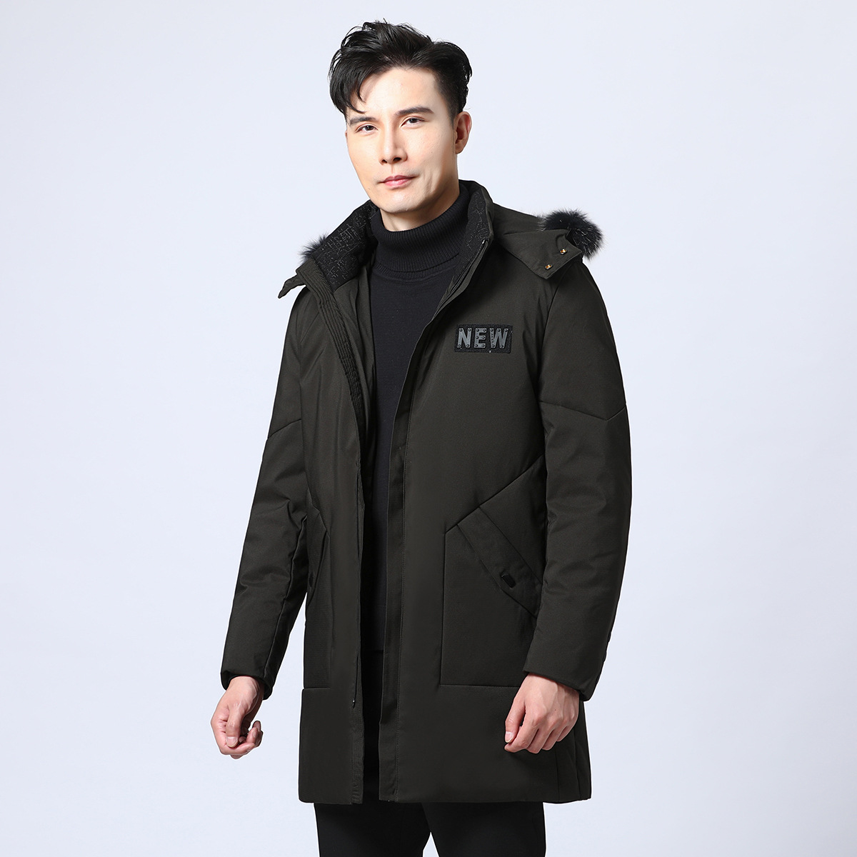 B812可拆卸帽狐狸毛领羽绒服外套
