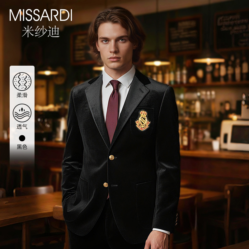 韩国全质丝绒冬季保暖西服鹅绒感时尚大码西服可冬季单件西装男