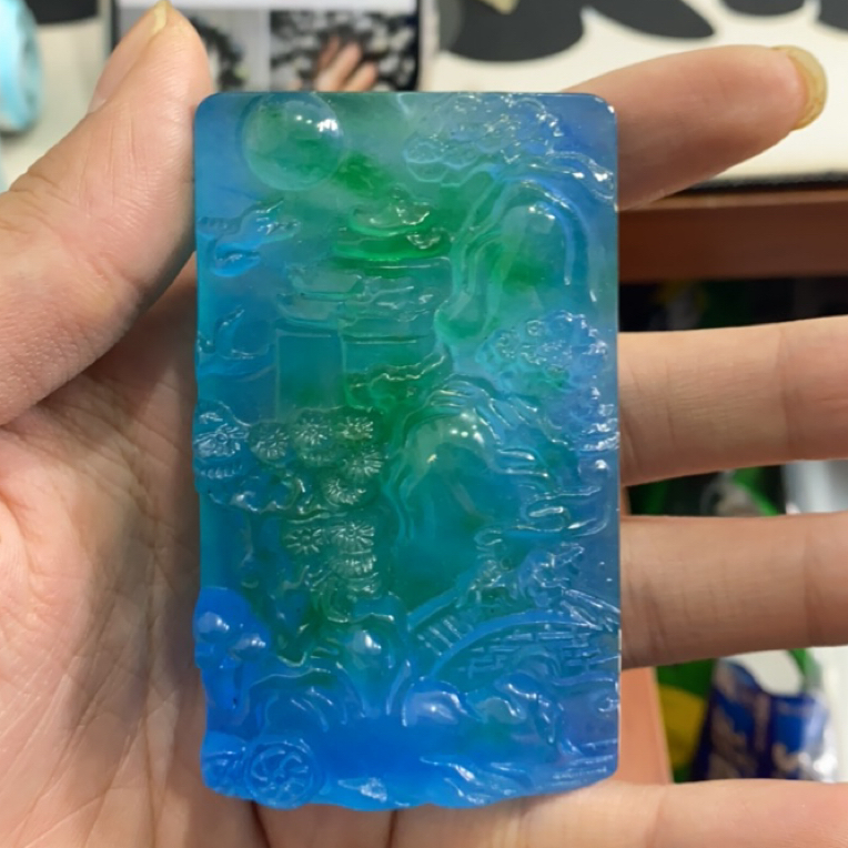  837  蓝绿山水牌吊坠