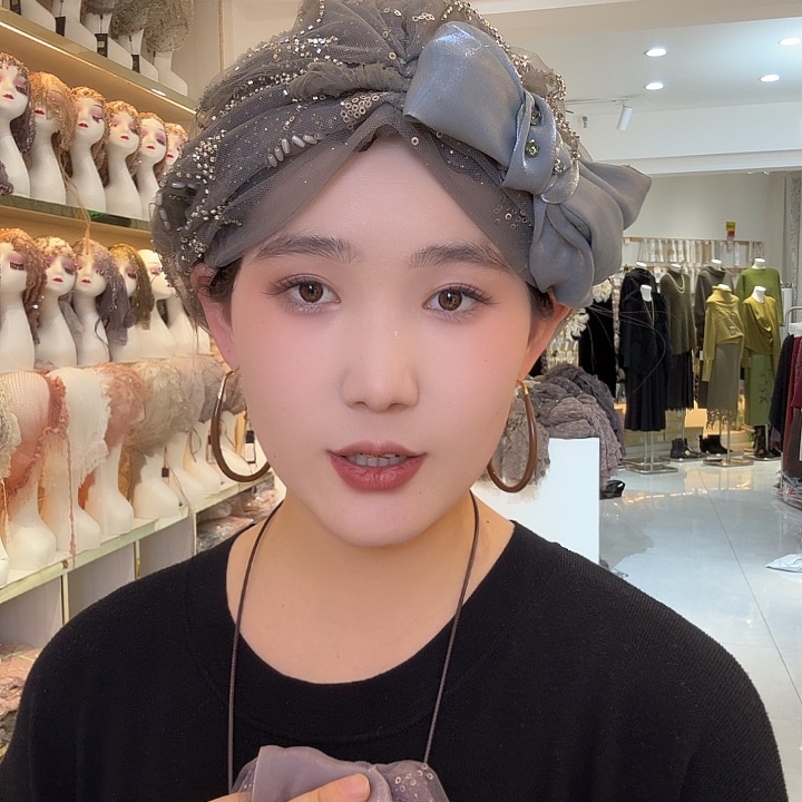 纯棉灰色新款发带帽蝴蝶款