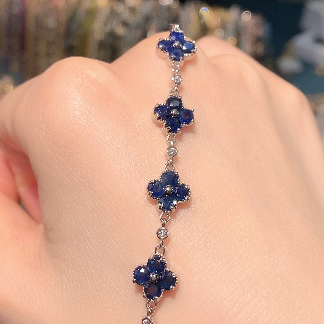 手链蓝宝石银S925镶嵌天然蓝宝石