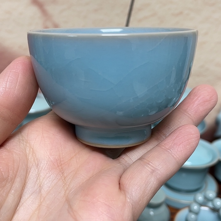 杯子赵志强天蓝全手罗汉碗杯微微瑕