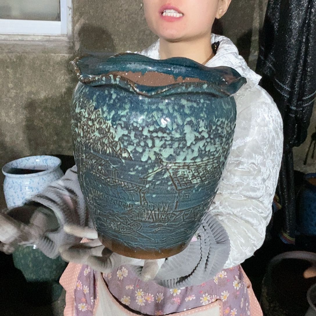 紫砂花盆瑕疵口24高27瑕疵