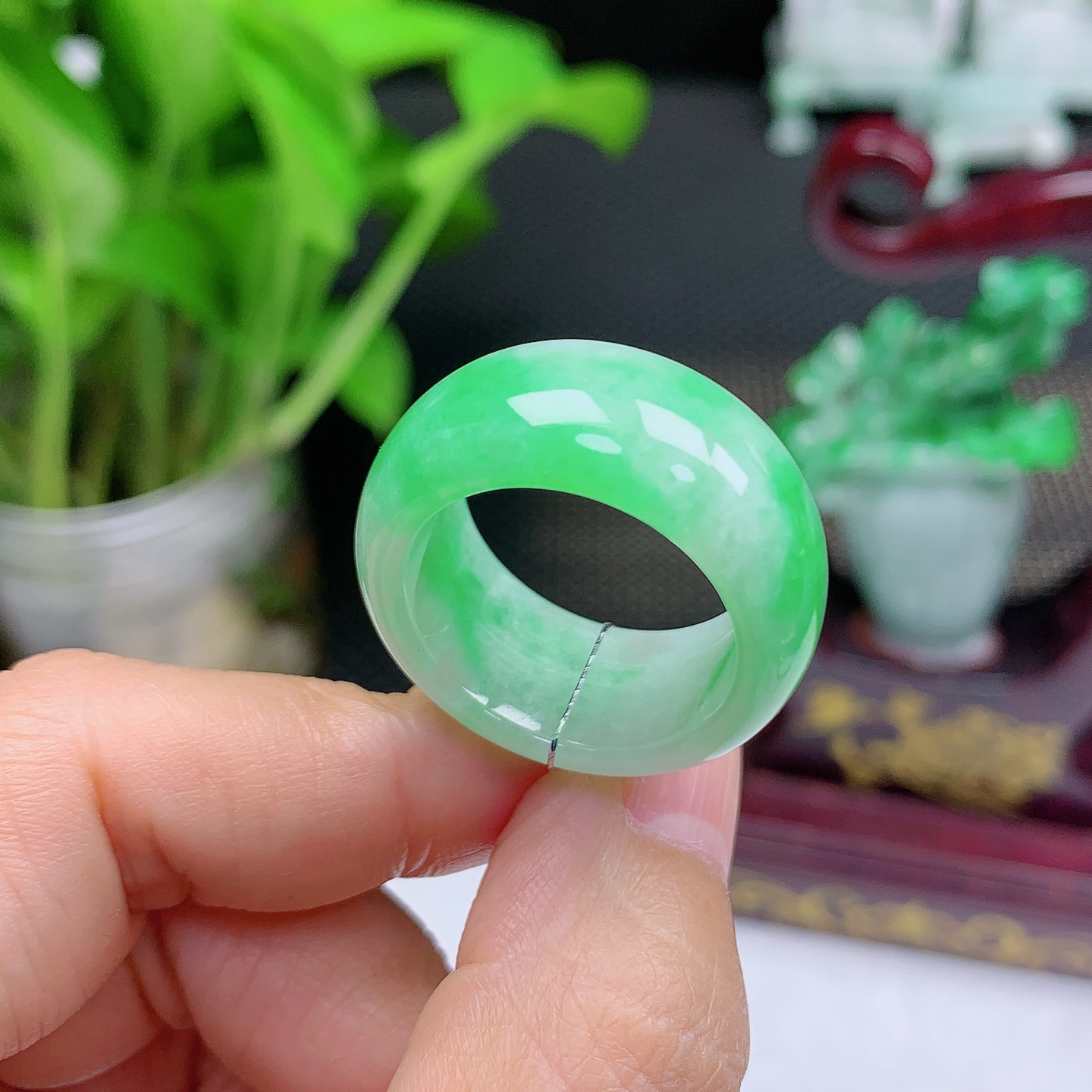 A00305天然缅甸翡翠A货冰飘阳轮胎绿扳指玉扳指22*23圈内径20mm