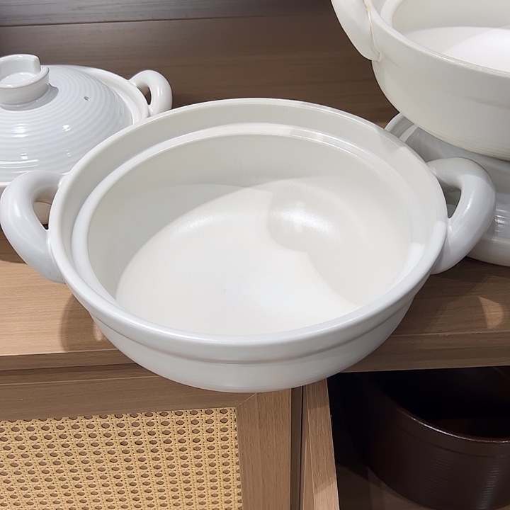 陶土砂锅微瑕双耳如意平锅白3升