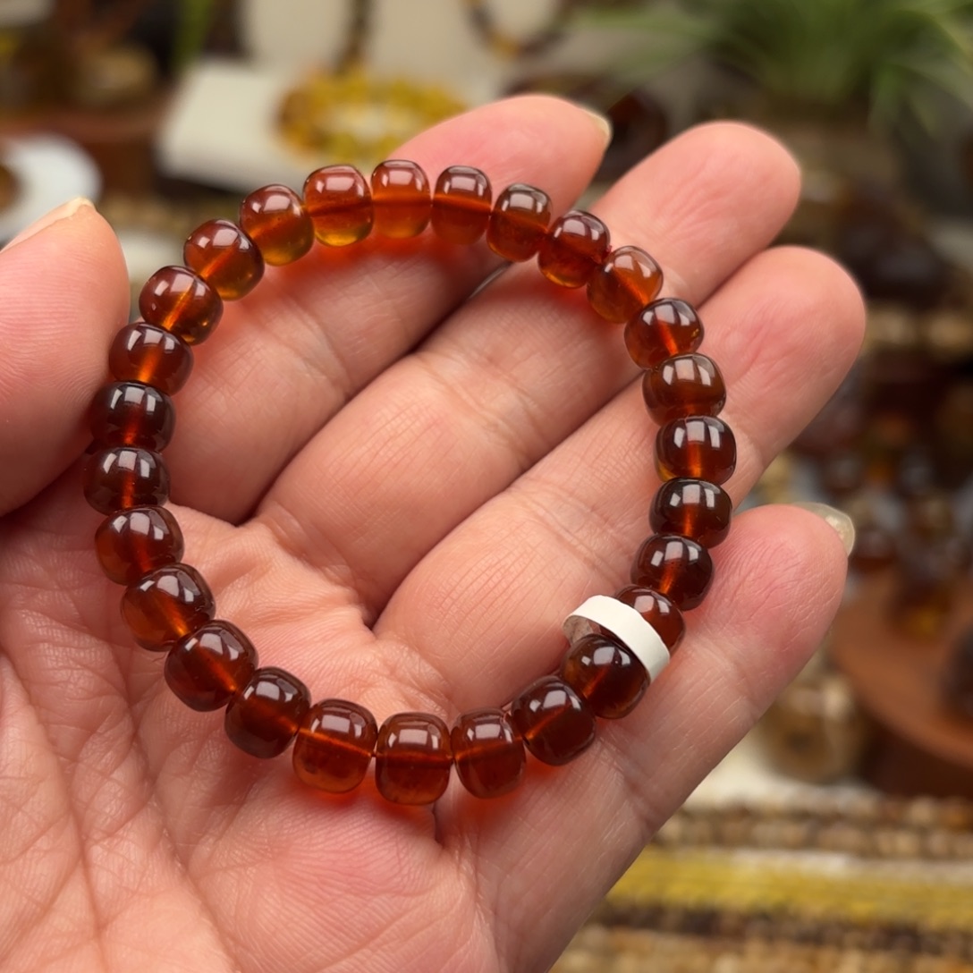 琥珀未镶嵌手链老型棕红紫罗兰卡8