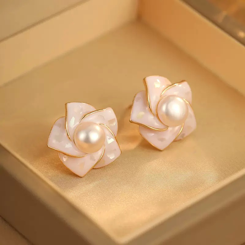 149-天然珍珠山茶花气质百搭小众精致耳饰珍珠耳钉