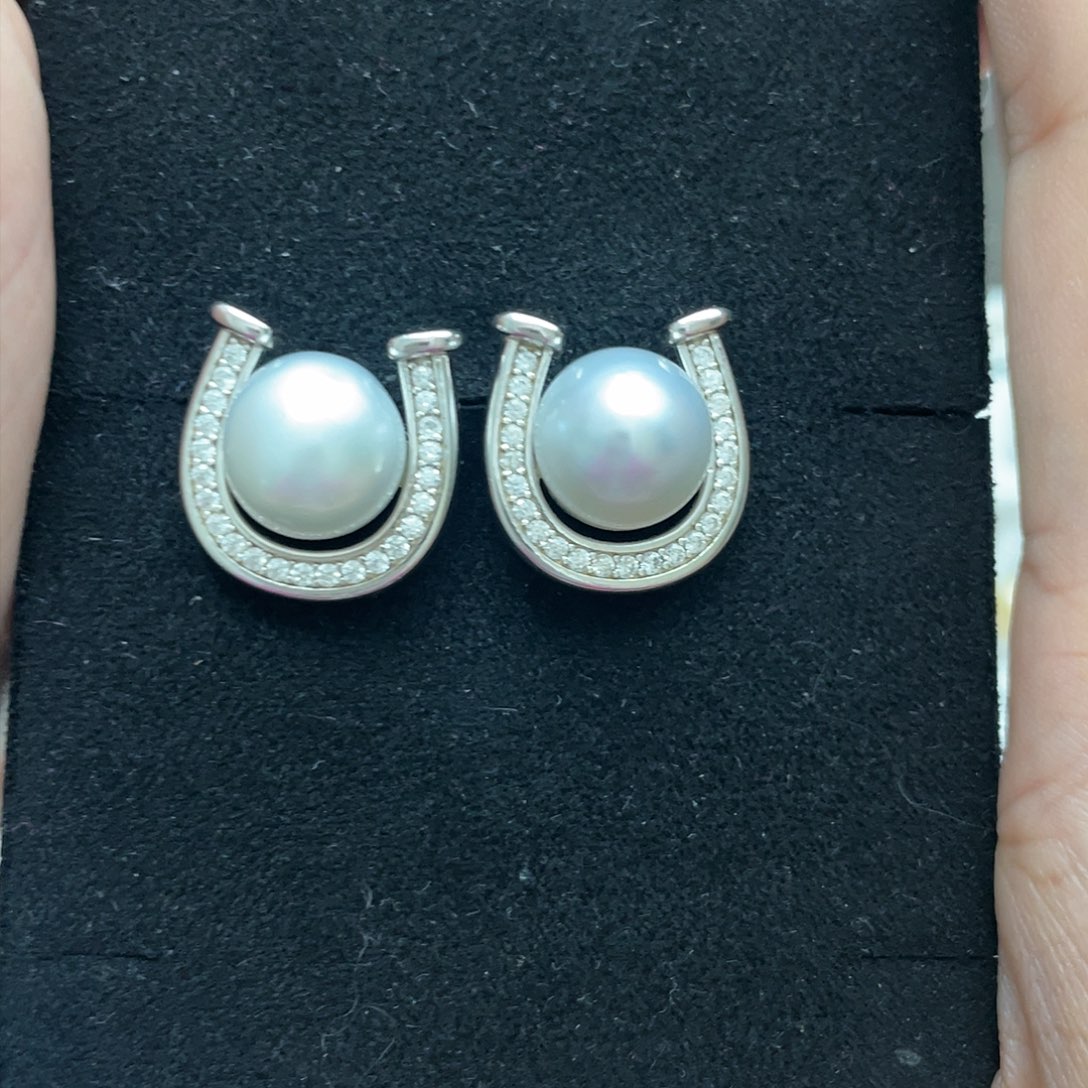 海水珍珠耳饰银S925镶嵌