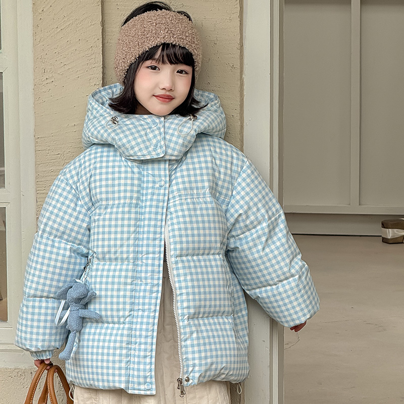 儿童羽绒服女童纯色千金风女韩版加厚中长款小童洋气时尚童装 