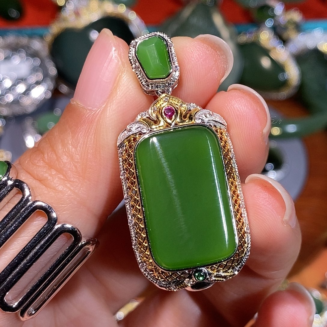 和田玉（碧玉）银S925镶嵌颈饰