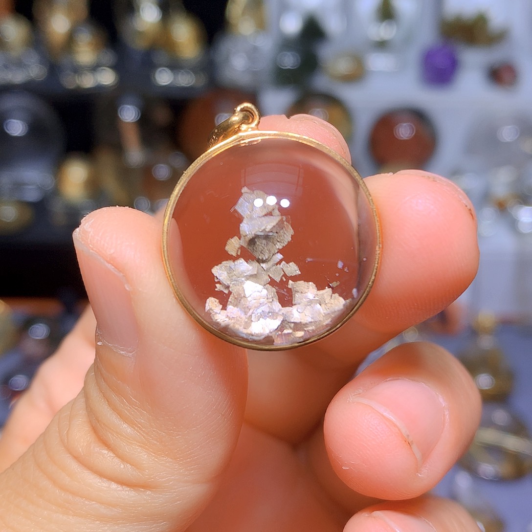 水晶吊坠银S925镀金镶嵌天然水晶