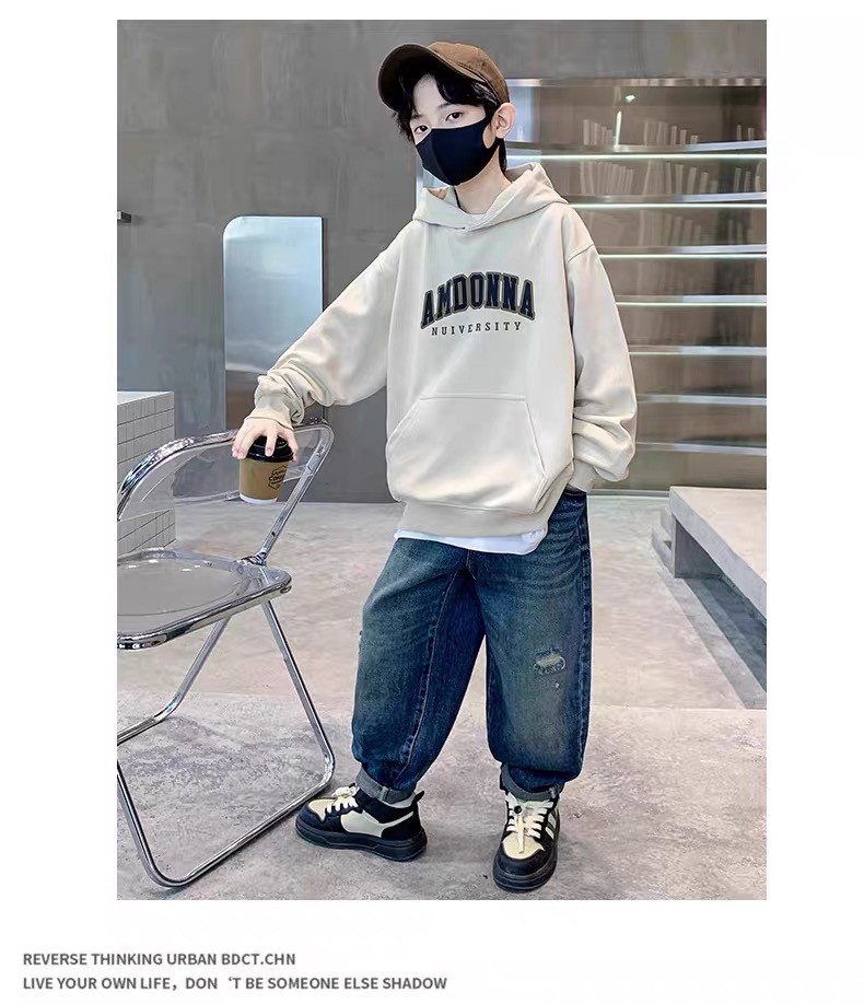 男女童网红炸街连帽卫衣 春秋款2024新款儿童秋装连帽中大童薄款