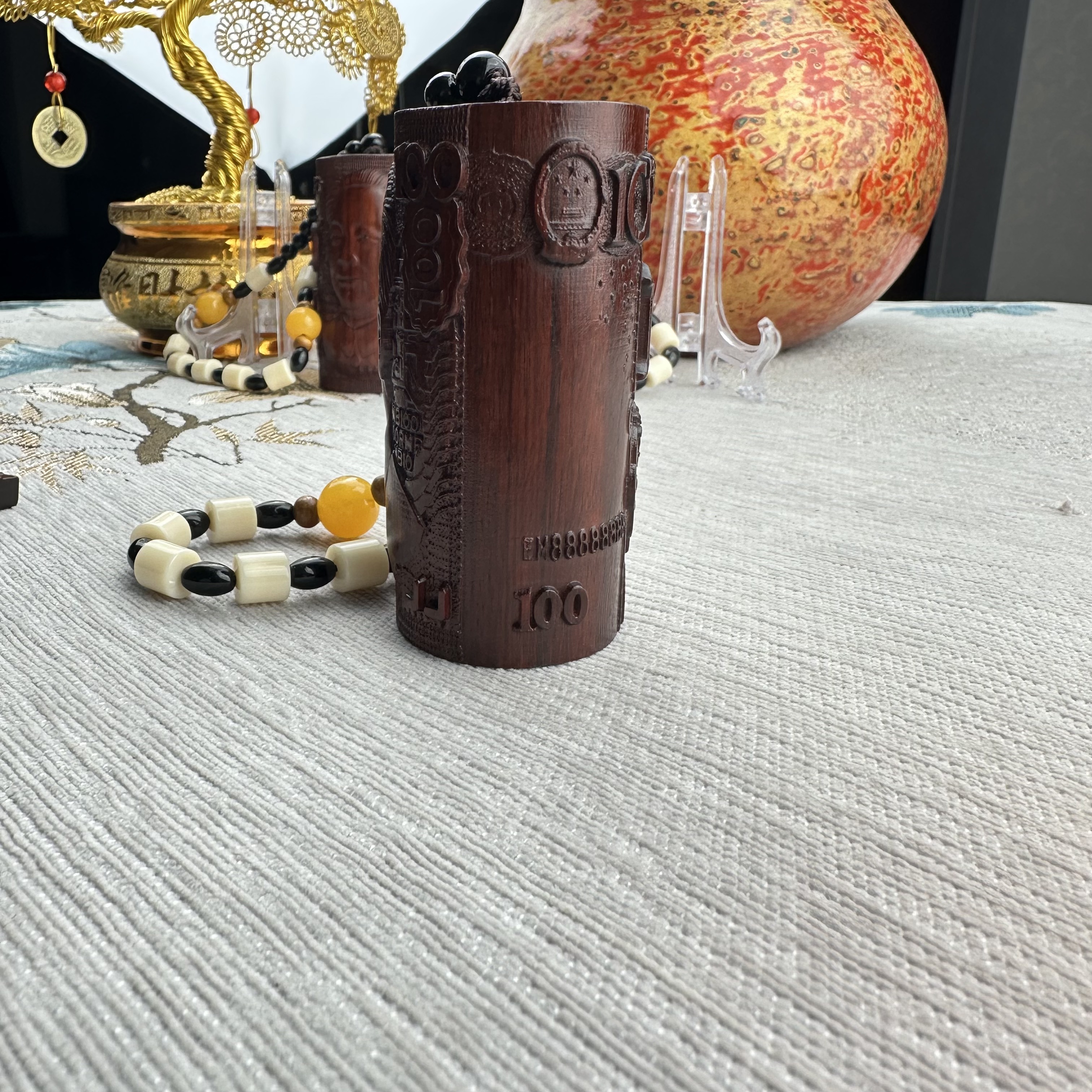 紫檀木精雕刻100把玩件文玩工艺收藏纪念品车挂件包包挂圆柱05版