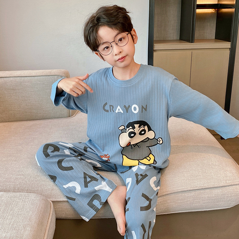 YUZHAOLIN/俞兆林休闲卡通可外穿男童春秋季纯棉长袖圆领睡衣套装