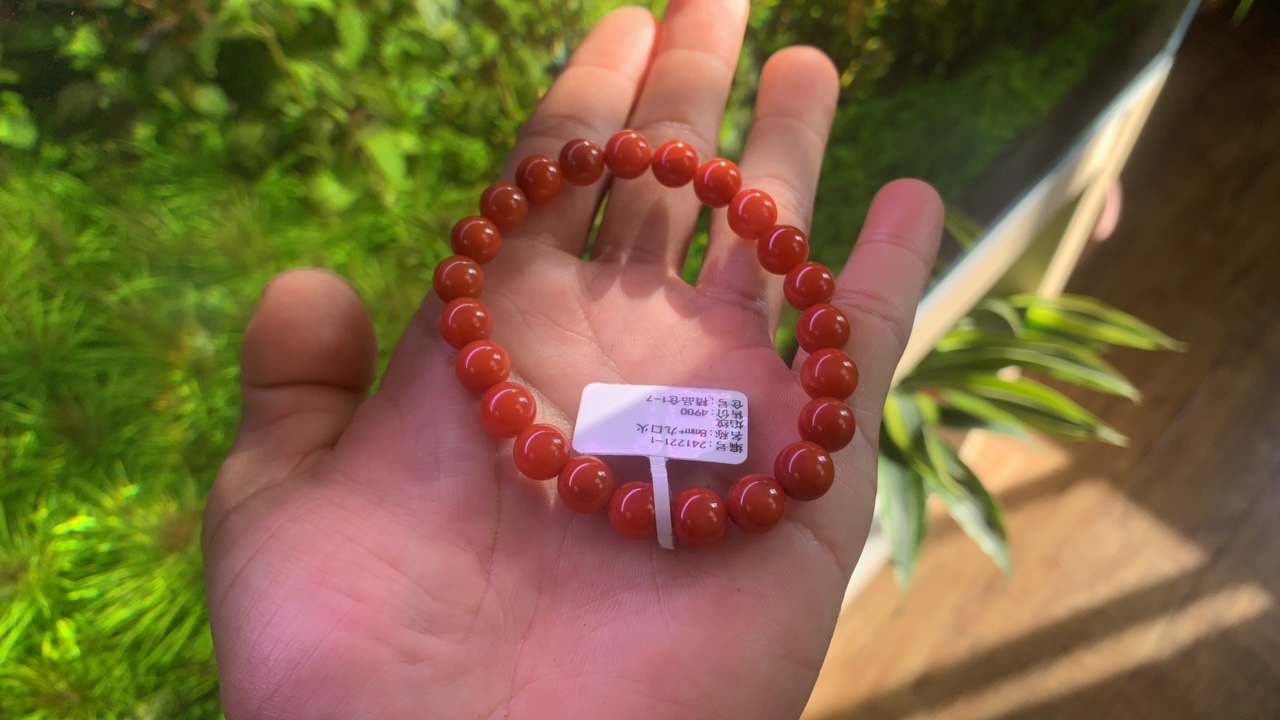 天然原矿南红九口火焰纹8mm