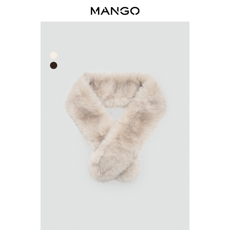 MANGO女装围巾2025冬装新款时尚百搭保暖仿皮毛长款毛绒围巾