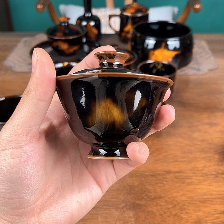 碗柴窑玳瑁釉二才盖碗