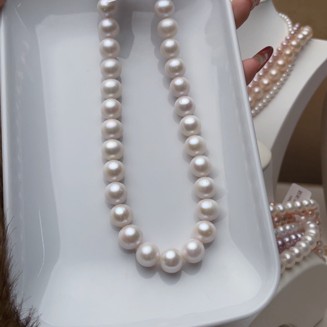 淡水珍珠项链银S925镶嵌?**?11-12