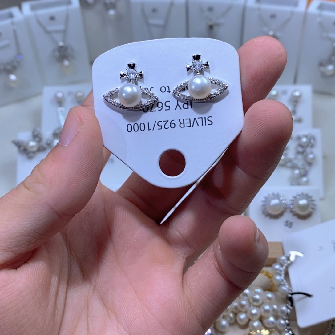 银S925镶嵌耳坠淡水珍珠