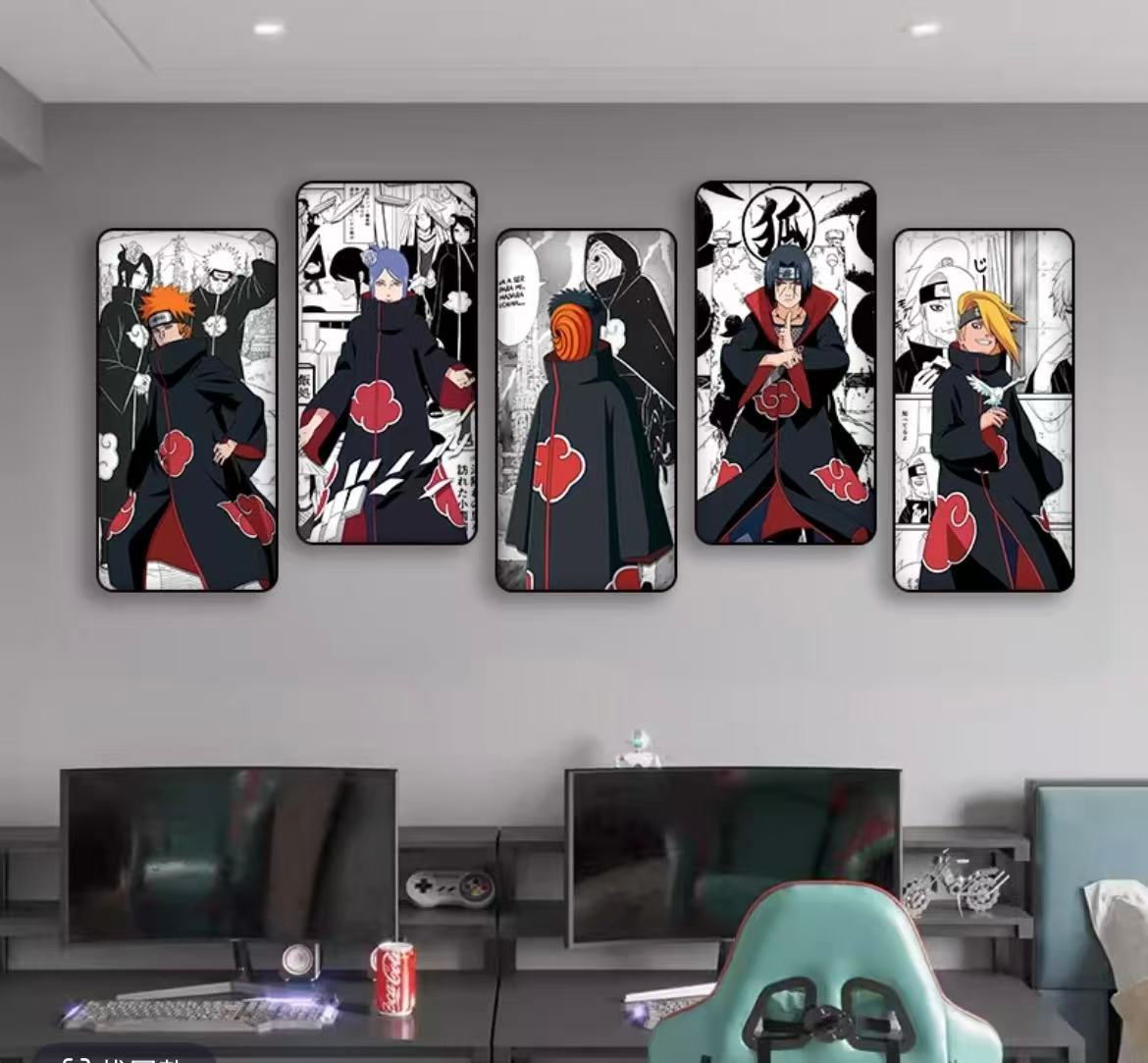 火影忍者客厅装饰画晓组织五联画沙发背景挂画40*100pvc