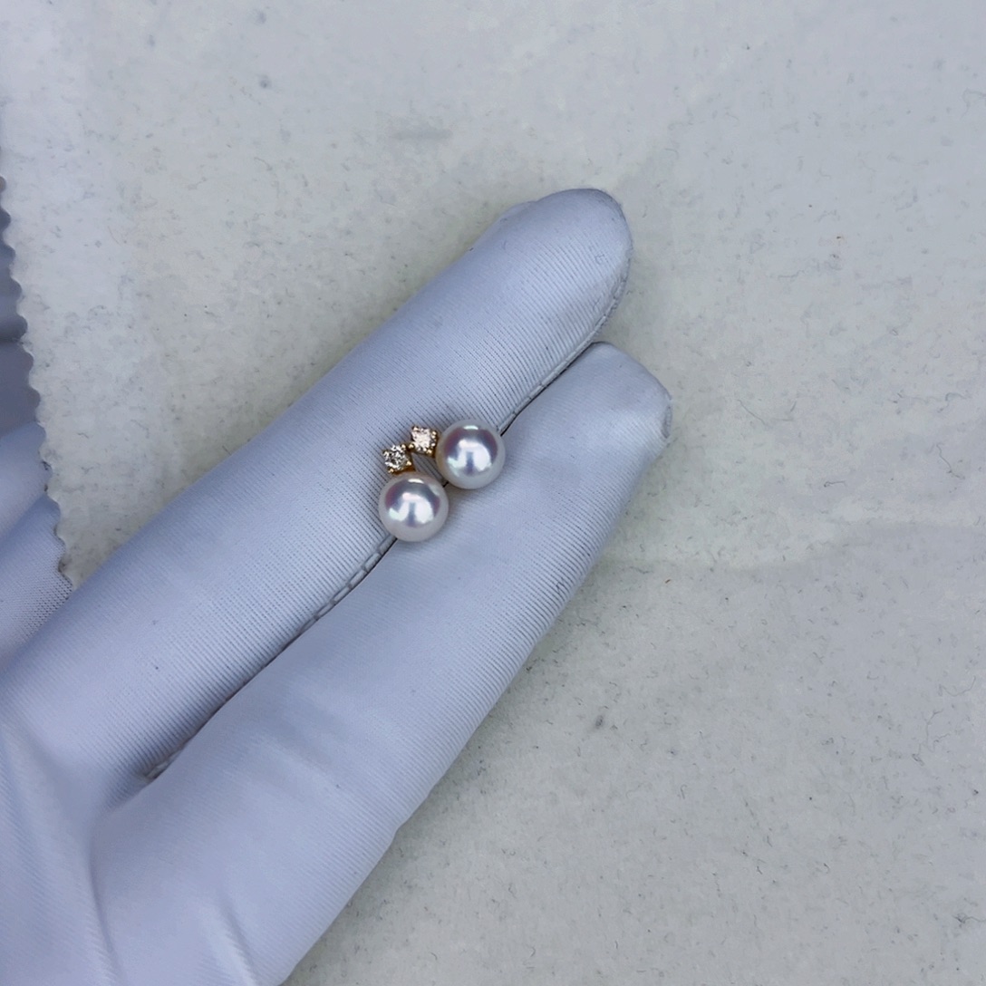 海水珍珠海水akoya王妃耳钉6-7mm18K金镶嵌