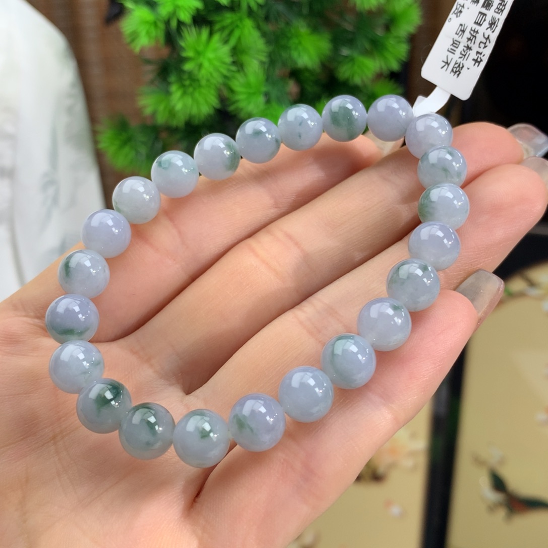 翡翠手链未镶嵌冰润蓝紫飘花手链卡8m m