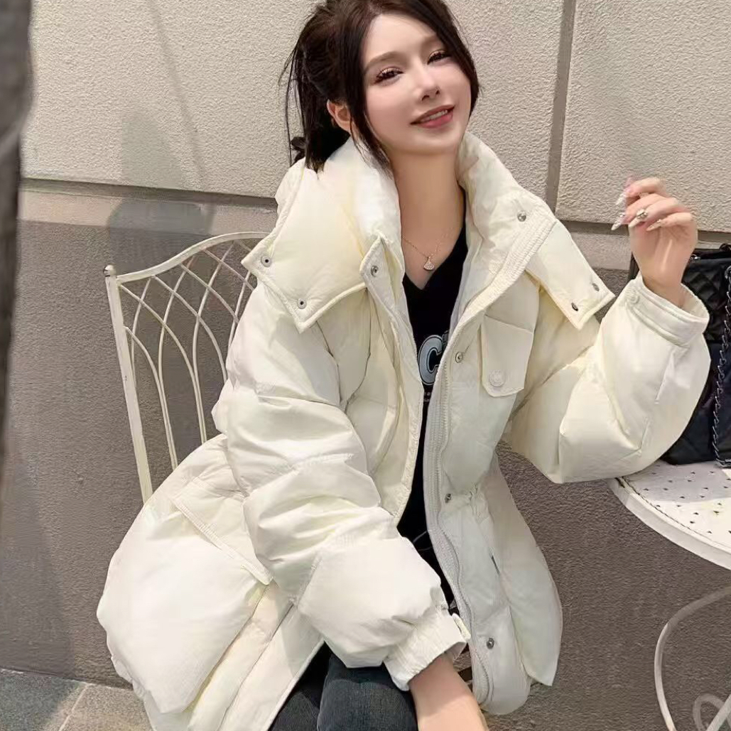 6003短款女士厚款中长款韩版宽松型收腰宽松羽绒服