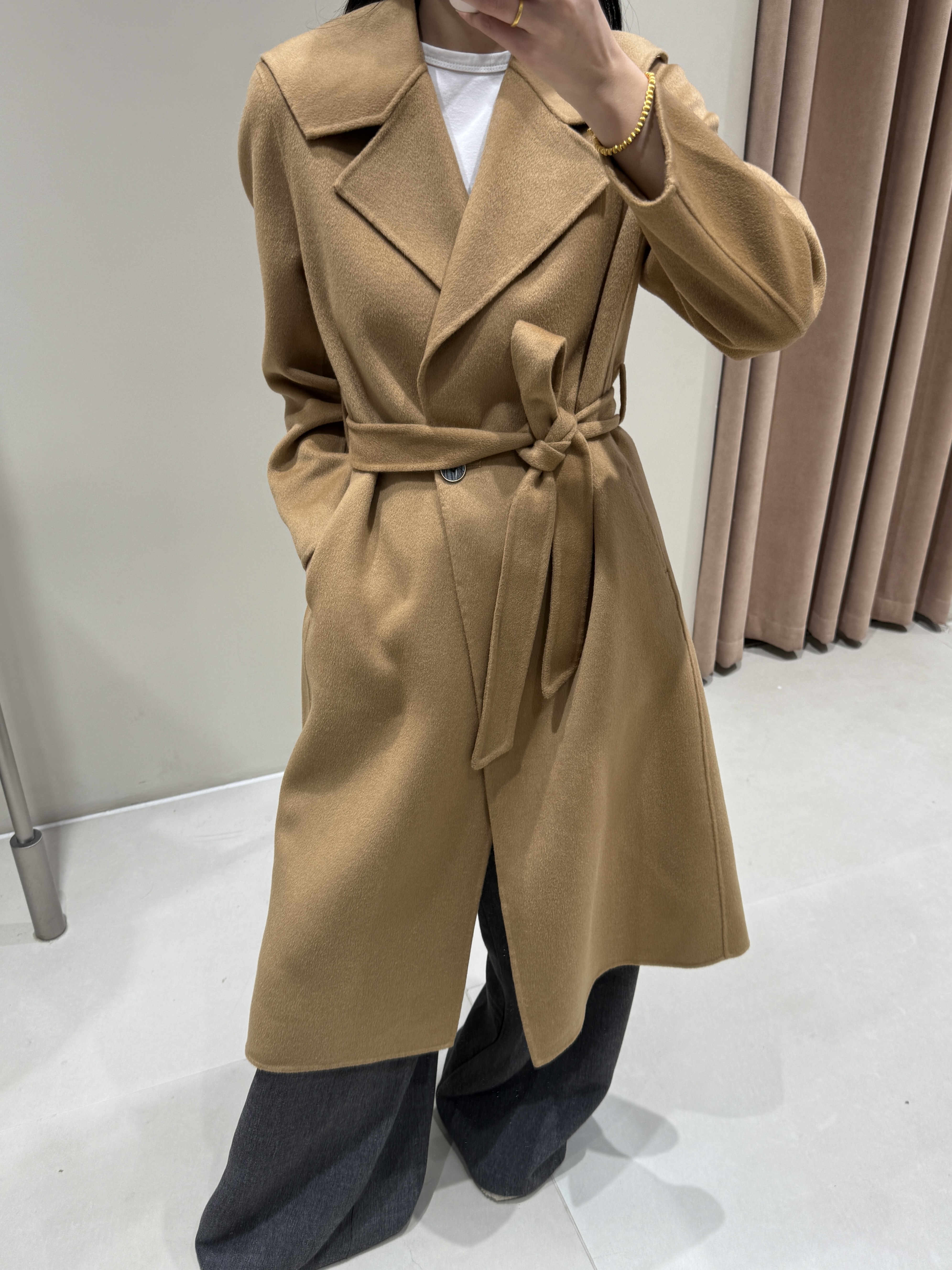 【PSX-4984】长款海军领羊毛大衣时尚秋冬长款外套透气驼色纯色