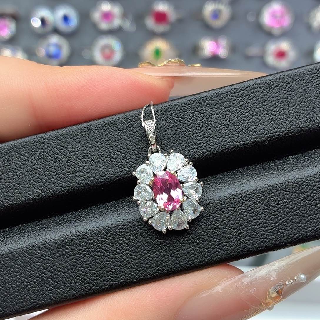 吊坠925银培育帕帕拉恰色粉蓝宝