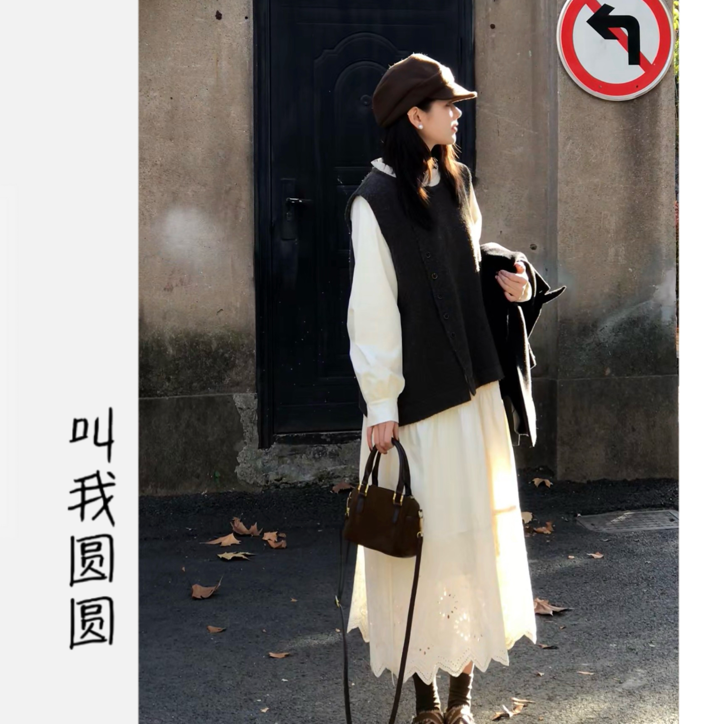 圆圆 【月牙湾】重工设计感蕾丝拼接加绒连衣裙 YY 12284