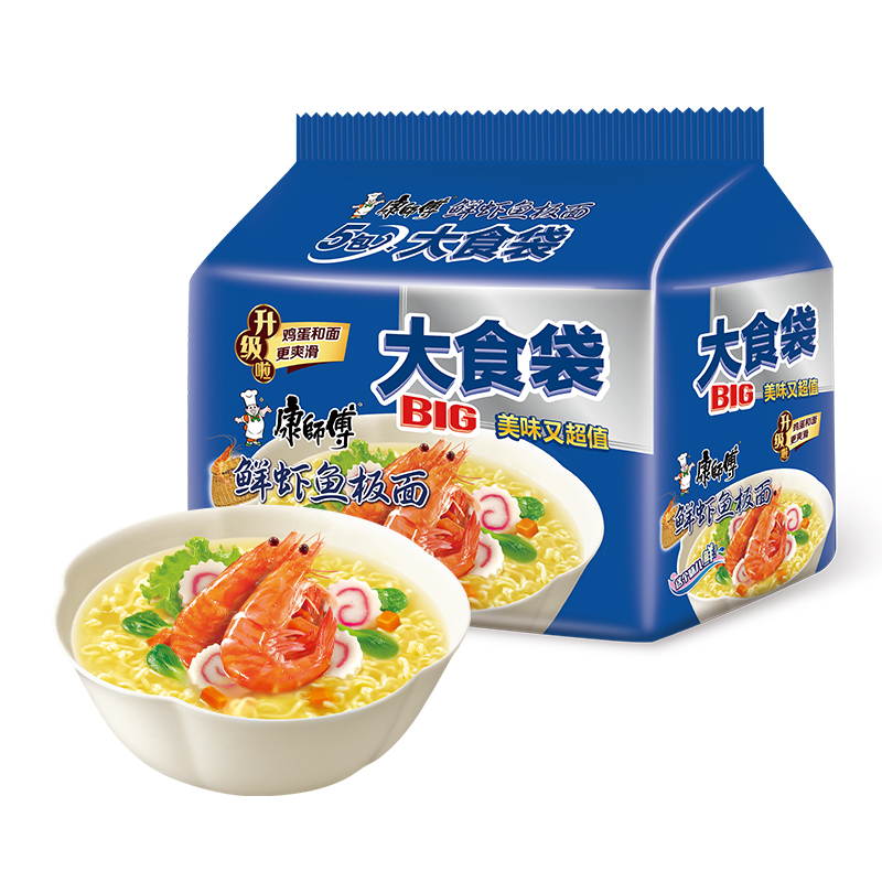 康师傅大食袋BIG方便面鲜虾鱼板面泡面袋装宿舍夜宵速食解馋