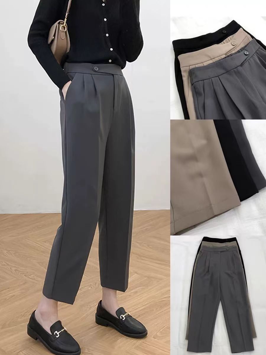 黑色薄款直筒口带款西装裤B2-718