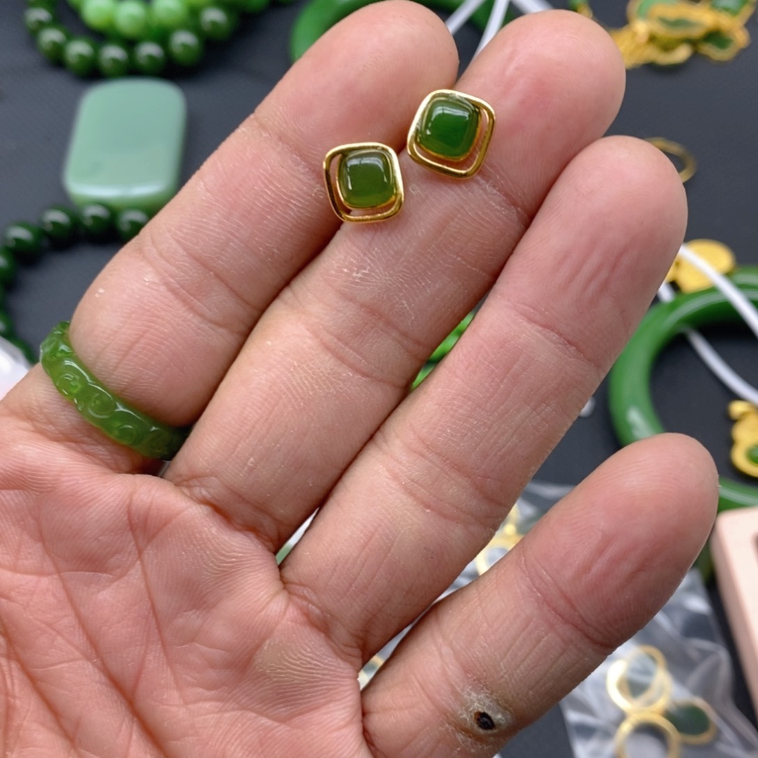 和田玉（碧玉）戒圈银S925镶嵌