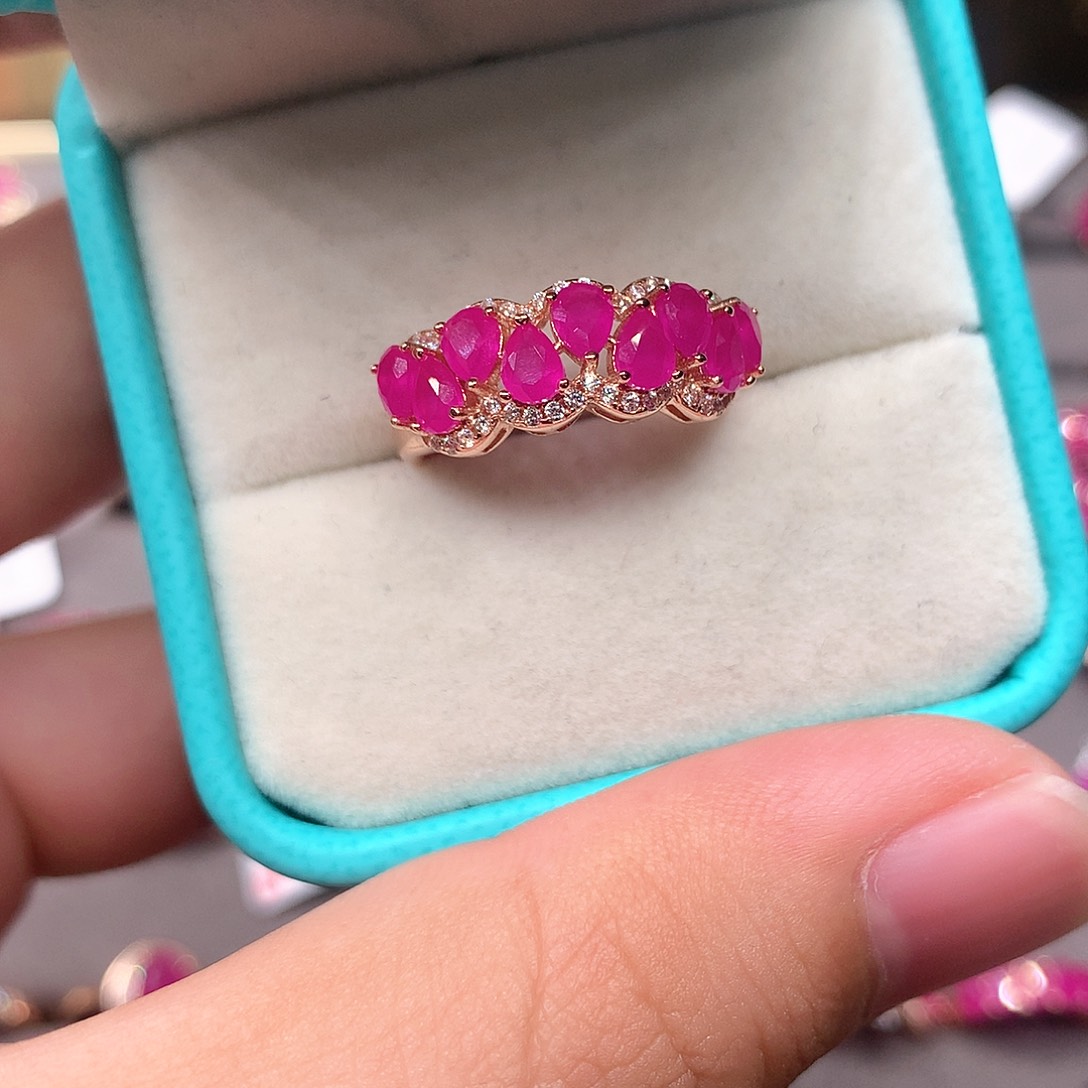 红宝石戒指银S925镶嵌