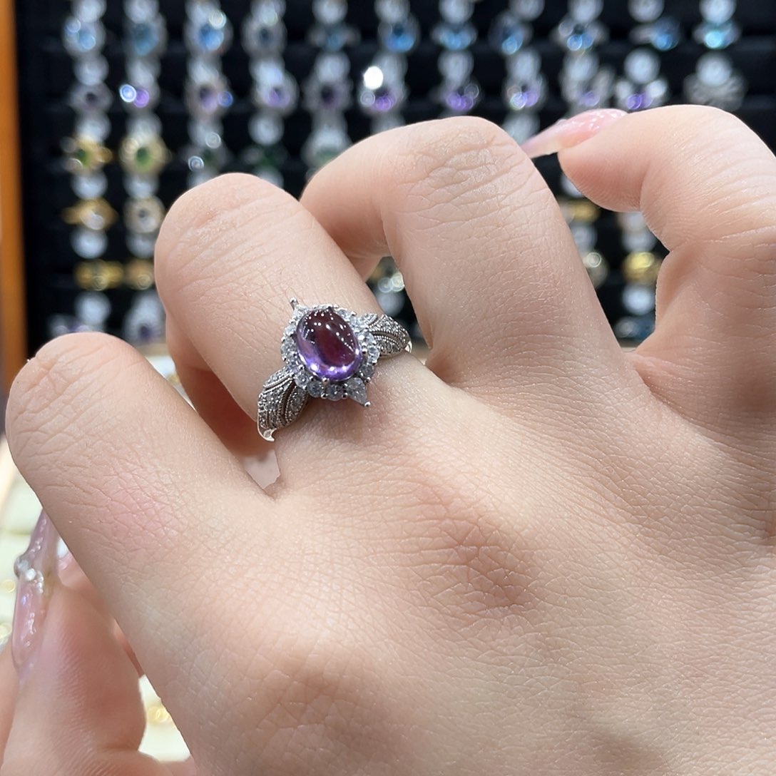 紫晶戒指女款银S925镶嵌