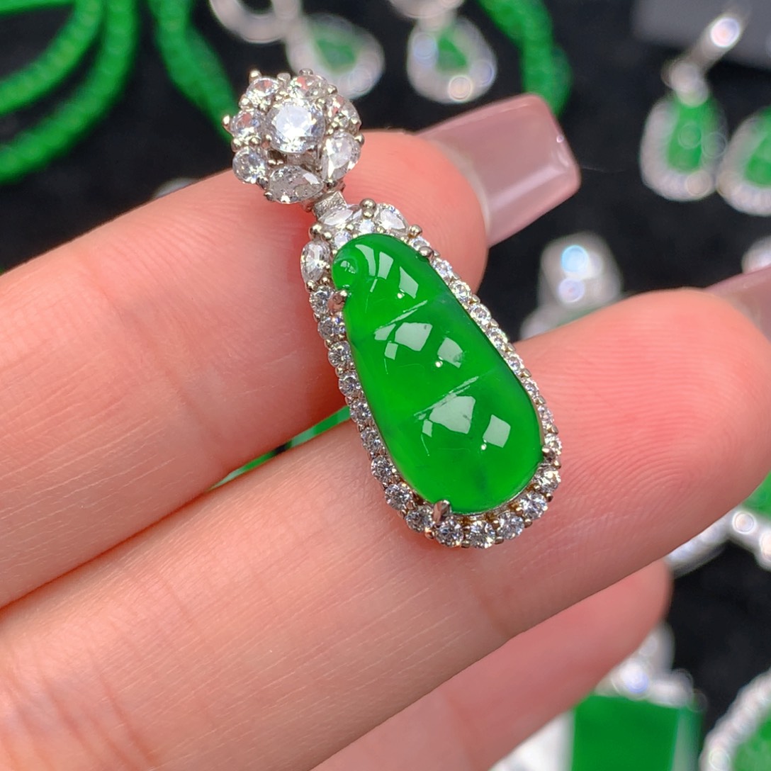 翡翠吊坠(不含链)银S925镶嵌