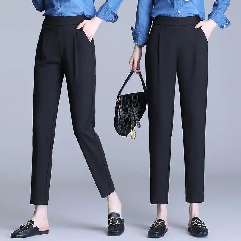小脚哈伦裤女高腰2025春秋新款韩版女裤休闲显瘦直筒九分西装裤子