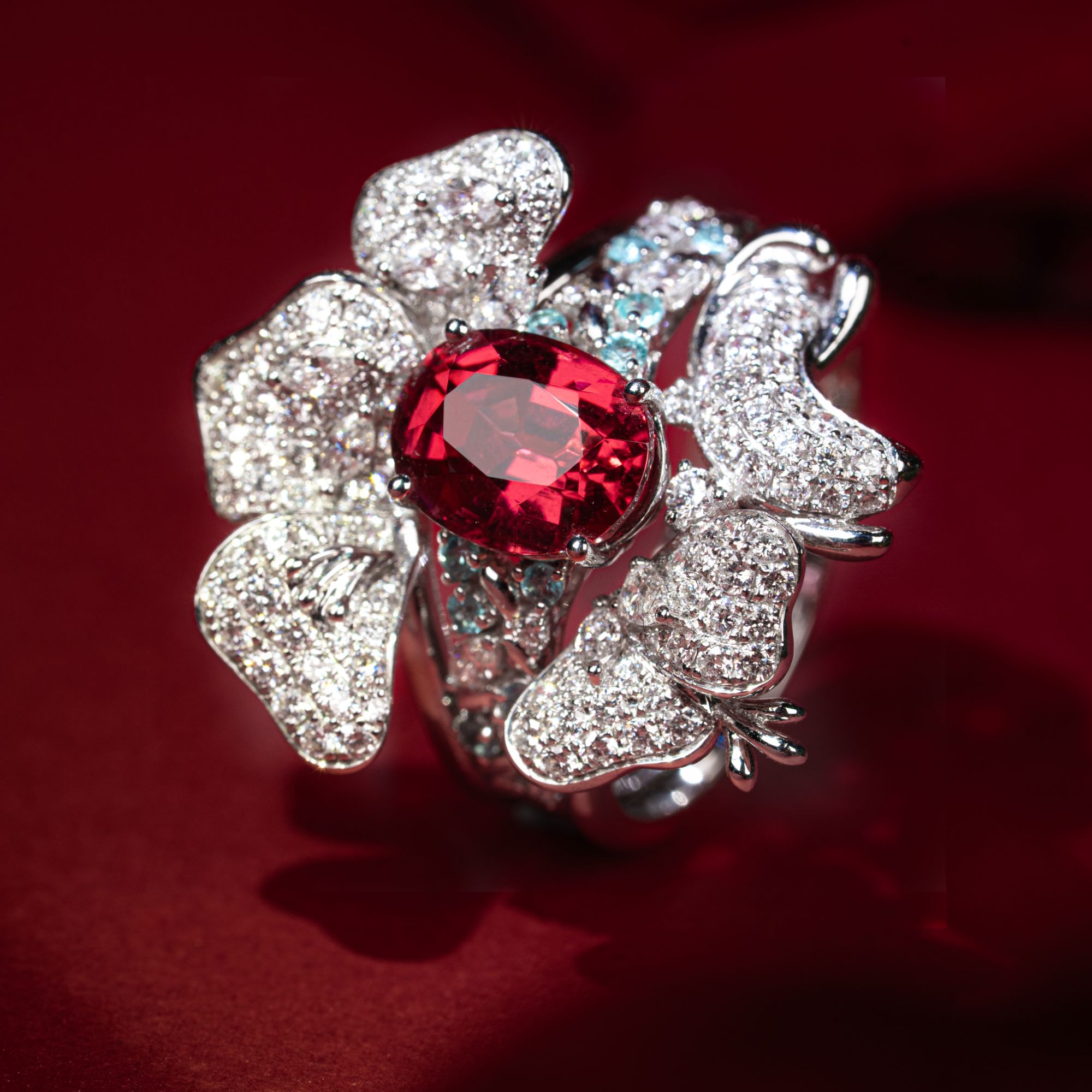 天然缅甸红色尖晶石两用18K金戒指定制戒指