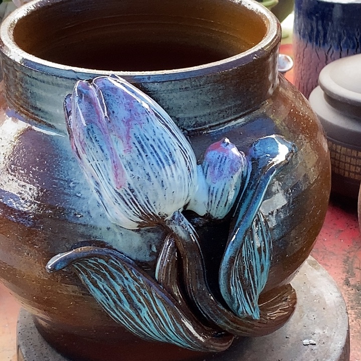 花盆紫砂口19高度24手工有孔瑕疵