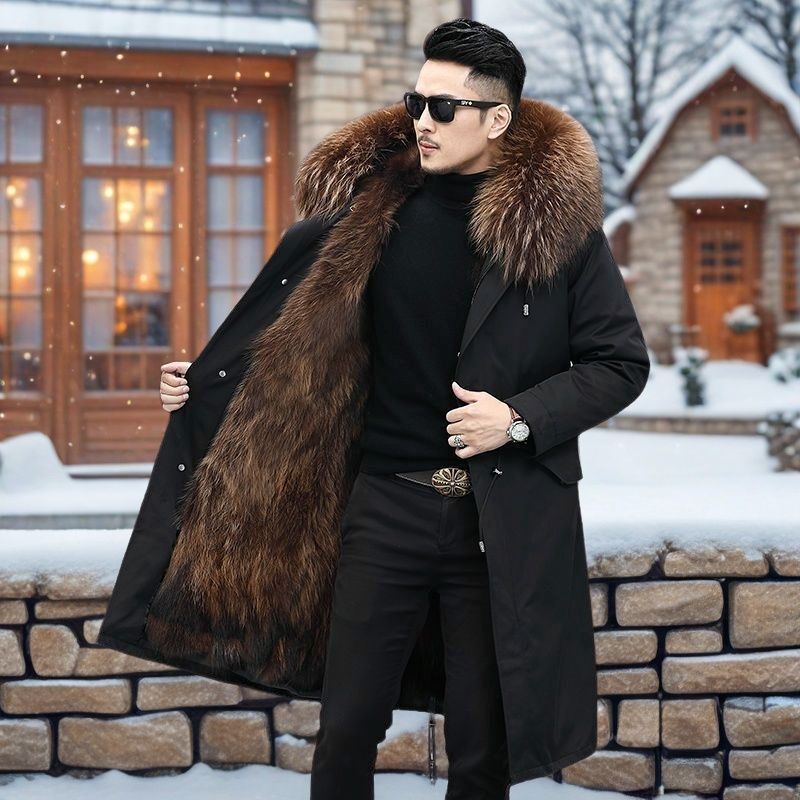 中老年加绒加厚防寒保暖派克服可拆卸环保毛内胆中加长款大码外套